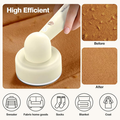 Fabric Shaver Lint Remover Rechargeable, Clothes Shaver Pill Remover with 6-Leaf Blades LED Digital Display 3-Gears Adjustable for Clothing Couch Furniture, Cream White
