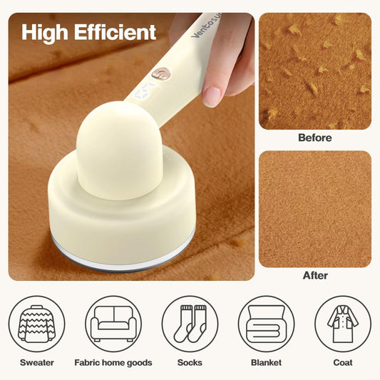 Fabric Shaver Lint Remover Rechargeable, Clothes Shaver Pill Remover with 6-Leaf Blades LED Digital Display 3-Gears Adjustable for Clothing Couch Furniture, Cream White
