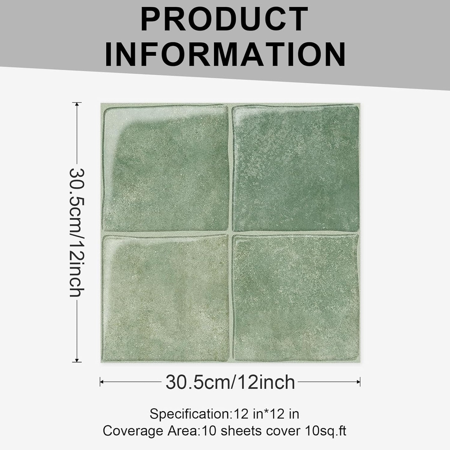 10 Sheets Thicker Design Peel and Stick Backsplash, 3D Self Adhesive Peel and Stick Wall Tile Backsplash for Kitchen, Bathroom, 12"x12", Light Green
