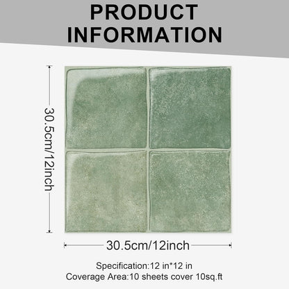 10 Sheets Thicker Design Peel and Stick Backsplash, 3D Self Adhesive Peel and Stick Wall Tile Backsplash for Kitchen, Bathroom, 12"x12", Light Green