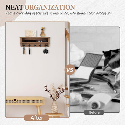 Nekon Key Holder Wall Mount, Wall Organizer Shelf with 5 Key Hooks, Room Decor for Home and Apartment Essentials, White