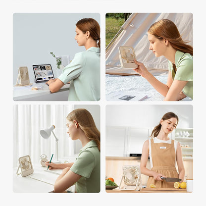 JISULIFE Desk Fan Battery Rechargeable, 4500mAh 180°Foldable Portable Personal Fan, 4 Speeds Adjustable Long Battery-life for Home Office Travel Outdoor Gifts for Women Men-White