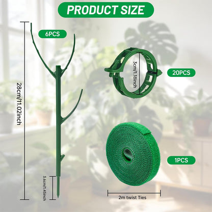10 Pack Stackable Monstera Plant Support Stakes with 2 Rolls Hook-and-Loop Ties & 20 Clips, Adjustable Plant Stakes for Indoor Plants, Plant Sticks Support Tall Pothos Climbing