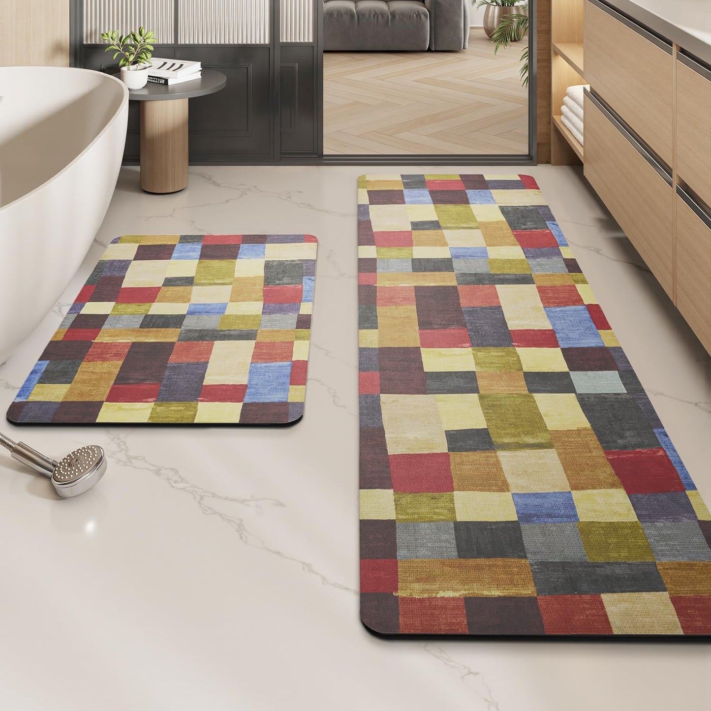 MontVoo -Bath Mat-Rubber Backing Non SlipThin Bathroom Rugs Fit Under Door- Quick Dry Absorbent Faux Suede Surface Grey Bathroom Floor Mats-Shower Rug for in Front of Bathtub Shower Gray 16x24