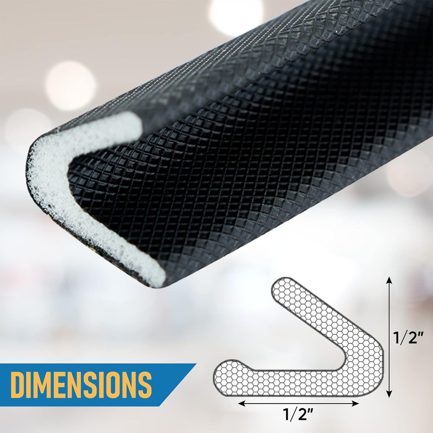 Adhesive V Shape Weatherstrip, Weather Stripping Door Seal Strip Foam Door Frame Insulation Side Jamb Bottom Groove Gap Filler Soundproof V Weatherstripping (Black, 1/2 in x 1/2 in x 26 Ft)