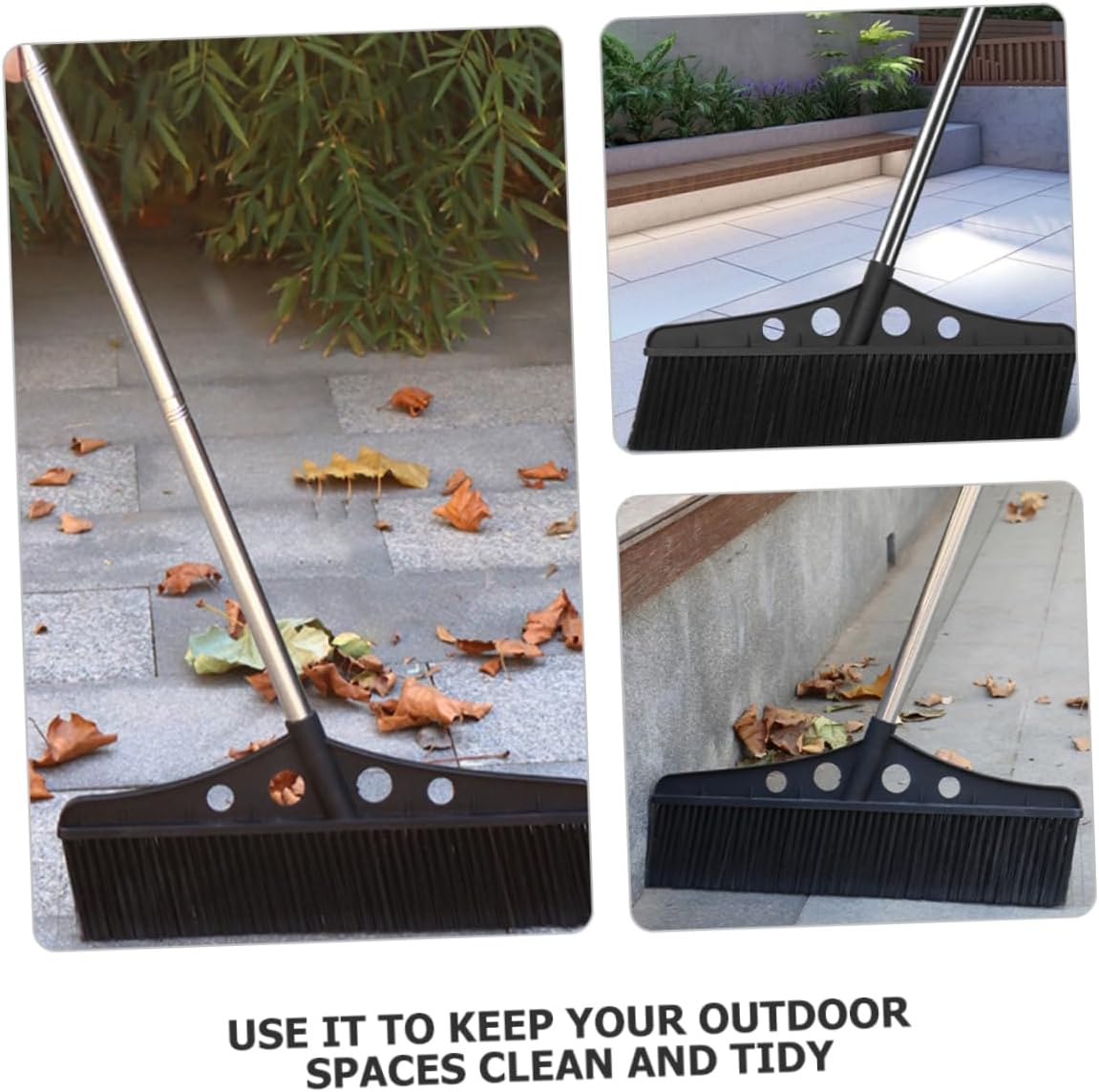 Outdoor Heavy Duty Wide Broom for Garden Cleaning Detachable Handle Stainless Steel Scrub Brush for Concrete Decks Patios and