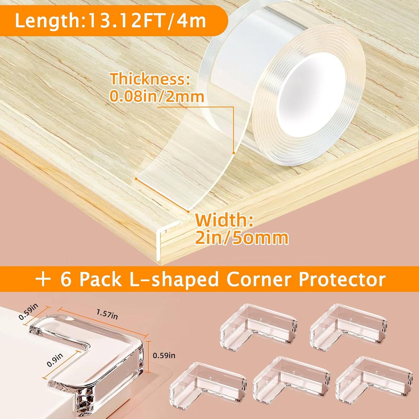 Corner Protectors Baby Proofing,2 in x 6.6ft Clear Edge Protector Strip,Furniture Corner Guards,Cabinets,Tables and Window Sill Sharp Corner Safety Bumpers