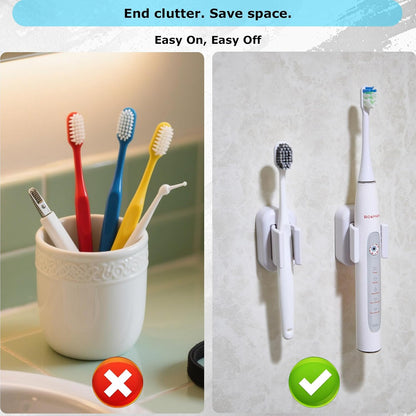 2PCS Toothbrush Holder Wall Mounted, Self Adhesive Electric Toothbrush Organizer for Bathroom, Waterproof Multi-Function Holder for Dorm, Cabinet(White)