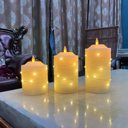 Flameless Flickering Battery Operated Candles D2.2''*H4 5" 6" 7" 8" 9" Set of 9 Ivory Real Wax Pillar LED Candles with 10-Key Remote and Cycling 24 Hours Timer (Ivory)