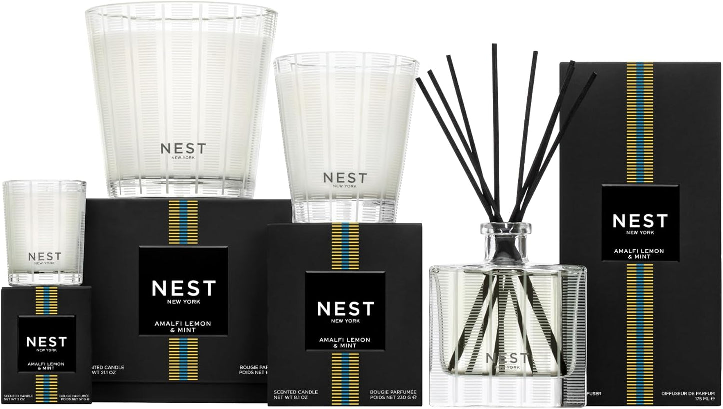 NEST New York Reed Diffuser, Moroccan Amber - 5.9 fl oz - Fragrance for Up to 90 Days - Reusable, Refillable Glass Holder - Includes 8 All-Natural Reed Sticks - Flame Free