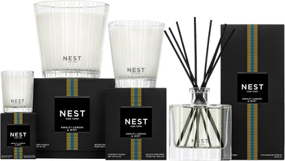 NEST New York Reed Diffuser, Moroccan Amber - 5.9 fl oz - Fragrance for Up to 90 Days - Reusable, Refillable Glass Holder - Includes 8 All-Natural Reed Sticks - Flame Free