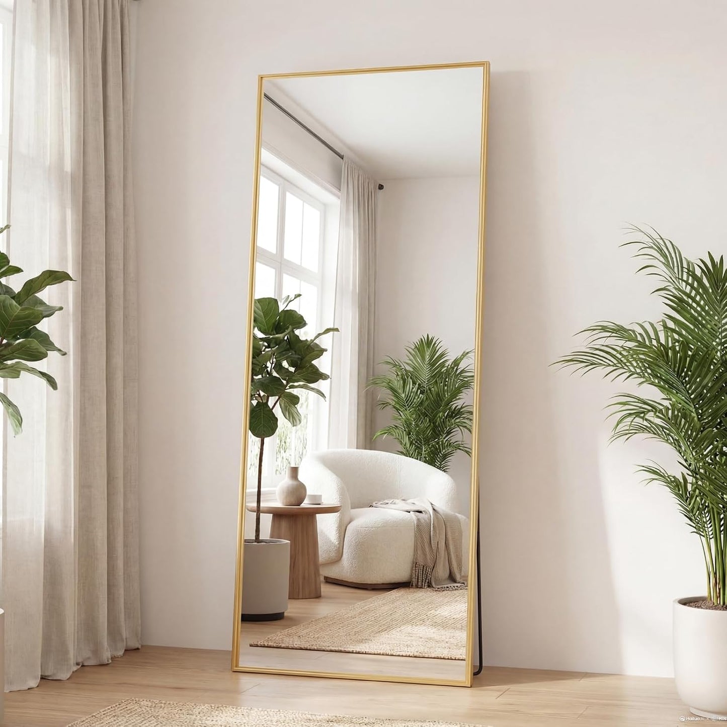 DUMOS 64"x21" Arched Full Length Floor Mirror, Full Body Mirror with Stand, Shatterproof Tempered Glass, Modern Aluminum Alloy Frame, Free Standing or Leaning for Home Decor, Gold