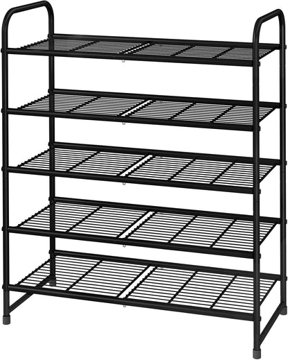 Simple Trending 3-Tier Stackable Shoe Rack, Expandable & Adjustable Shoe Shelf Storage Organizer, Wire Grid, Black