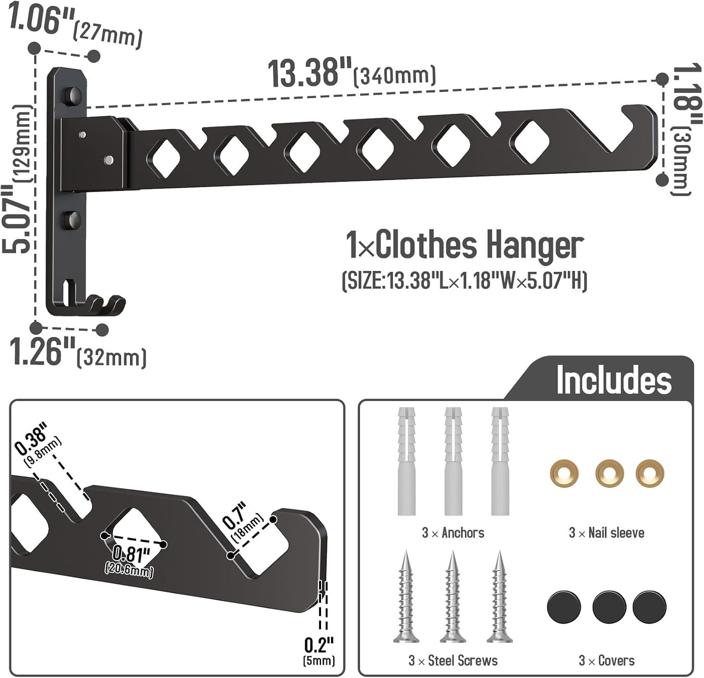 Wall Mounted Clothes Drying Rack, Wall Clothes Hanger Foldable, Laundry Hanger Hook for Bathroom, Wall Clothes Rack Indoor, Perfect for Small Spaces, White