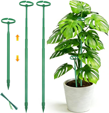 Telescoping Monstera Plant Support Stakes, 12.5IN to 48.4IN Adjustable Length, Extendable Plant Stakes for Indoor Plants, Premium Stainless Steel Material Plants Sticks for Orchids, Tomatoes- 3Pack