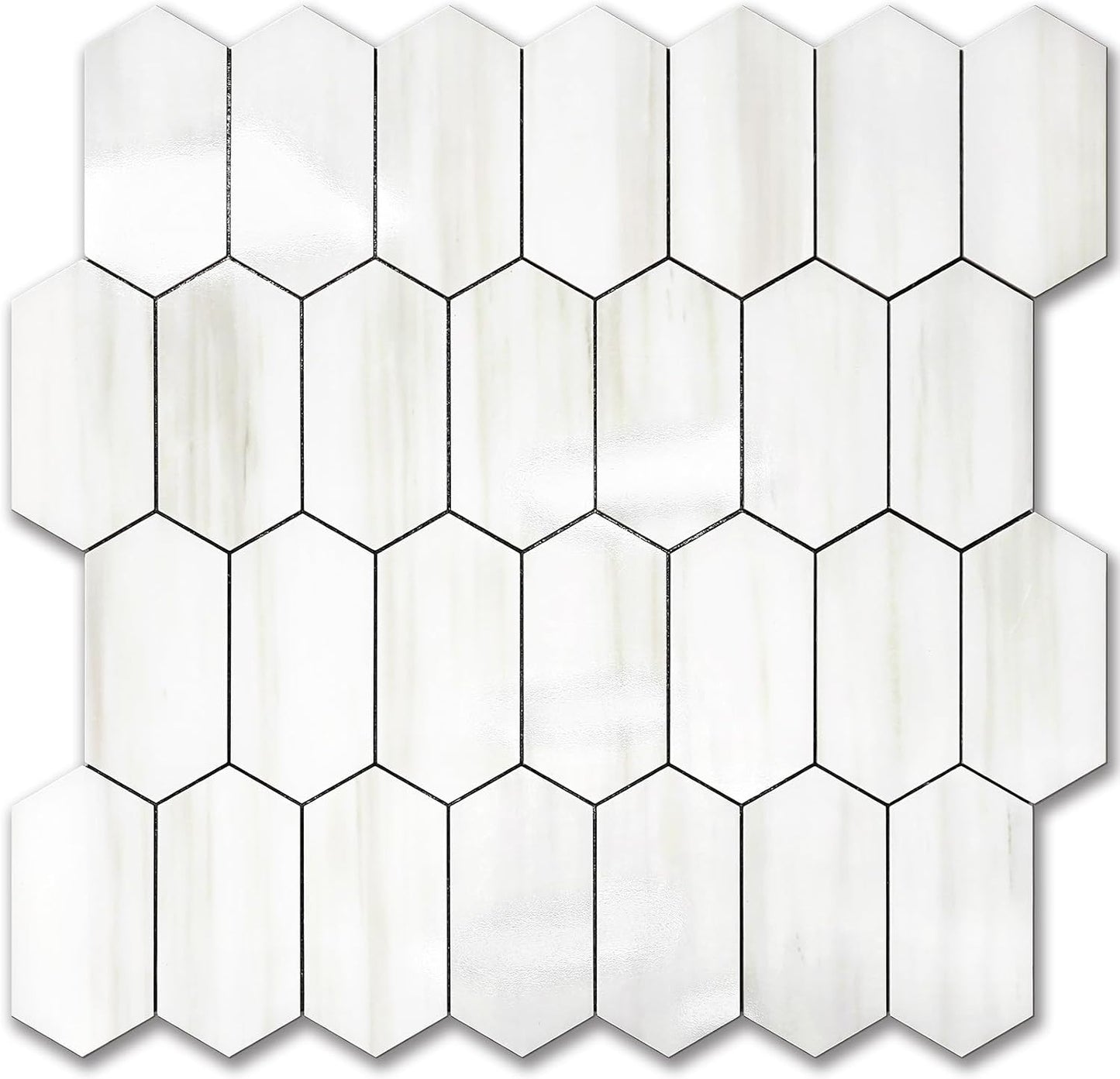 Vamos Tile Long Hexagon Peel and Stick Backsplash Tile - 10 Sheets Stick on Backsplash for Kitchen and Bathroom 12.4 x 12 Inch Glossy Wood Grain PVC Self Adhesive Mosaic Wall Tiles