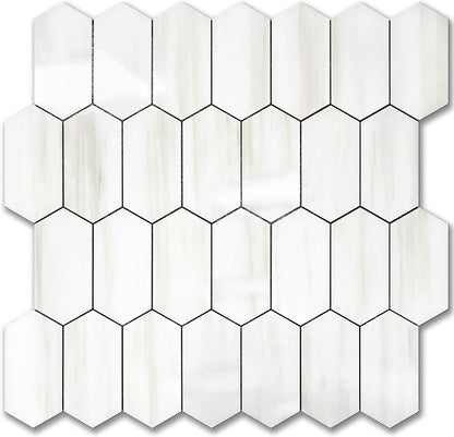 Vamos Tile Long Hexagon Peel and Stick Backsplash Tile - 10 Sheets Stick on Backsplash for Kitchen and Bathroom 12.4 x 12 Inch Glossy Wood Grain PVC Self Adhesive Mosaic Wall Tiles