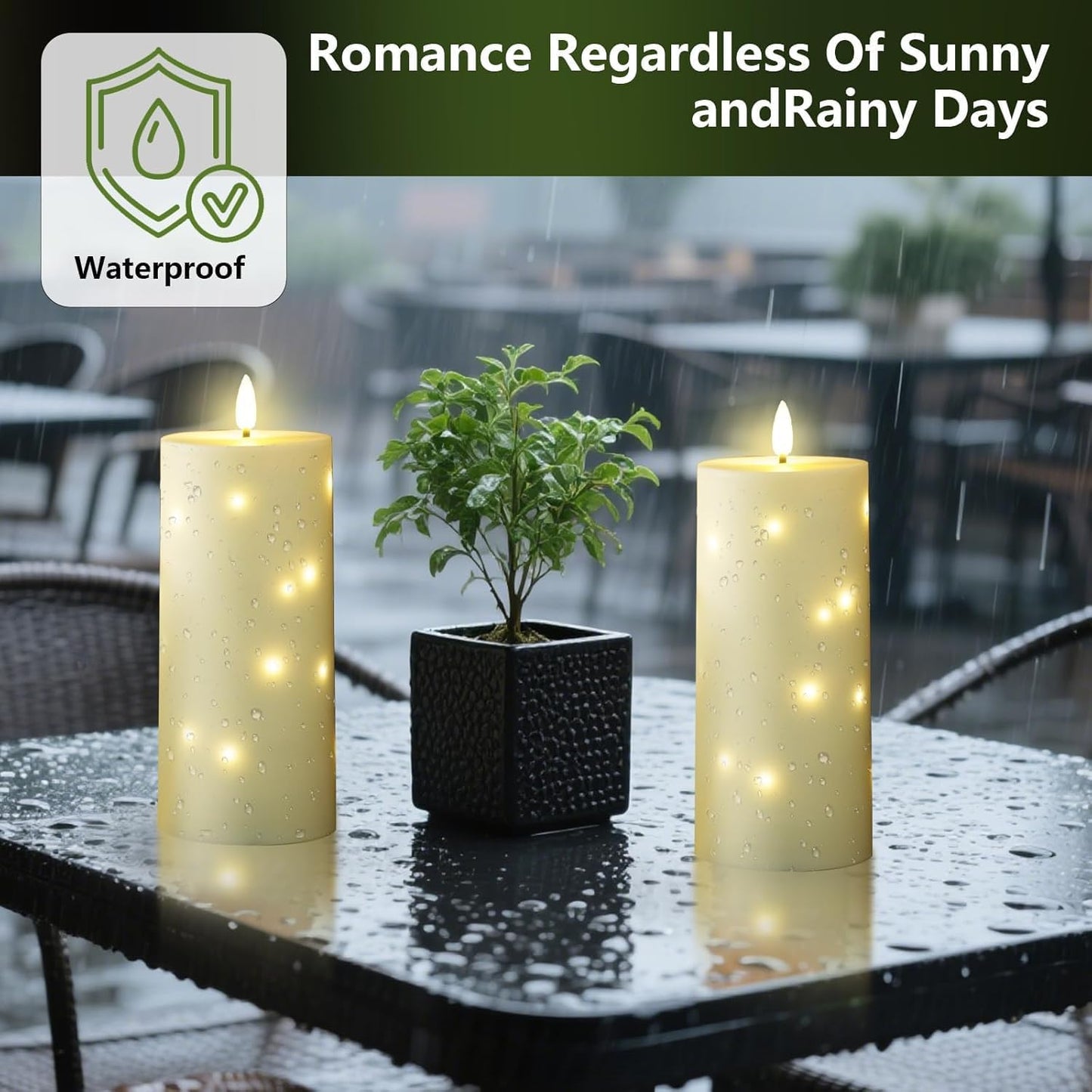 YOROXRG Set of 24 Waterproof Outdoor Flameless Candles, LED Candles with 4 Remote and Timer,(H 4" 5" 6" x D 2.2"),for Christmas,Halloween,Wedding,Festival