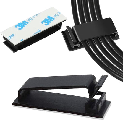 100 PCS Self Adhesive Cable Clips, Wire Organizer, Cable Management, Cord Organizer for Desk, Wall, PC, Car, Home, Office, USB, Ethernet, Power Cords, Black (Medium)