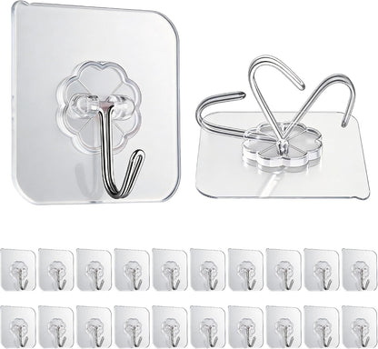 10 Pack Heavy Duty Self Adhesive Wall Hooks, Holds 33lb Max - Transparent Waterproof & Oilproof Hooks for Bathroom, Kitchen, No Drilling Strong Adhesive Holds Towels, Robes, Coats, Utensils