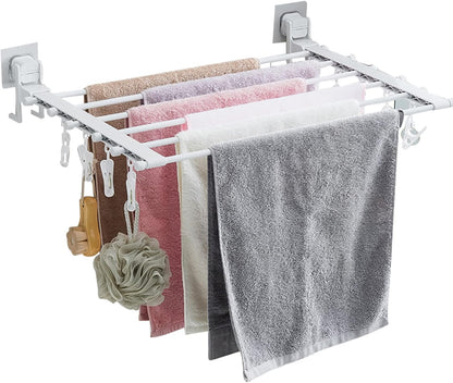 Laundry Rack, Wall Mounted Clotheshorse, Household Toilet Hanging Towel Rack Foldable Bathroom Free Punching Clothes Multi-Clip Drying Socks Underwear Storage Rack
