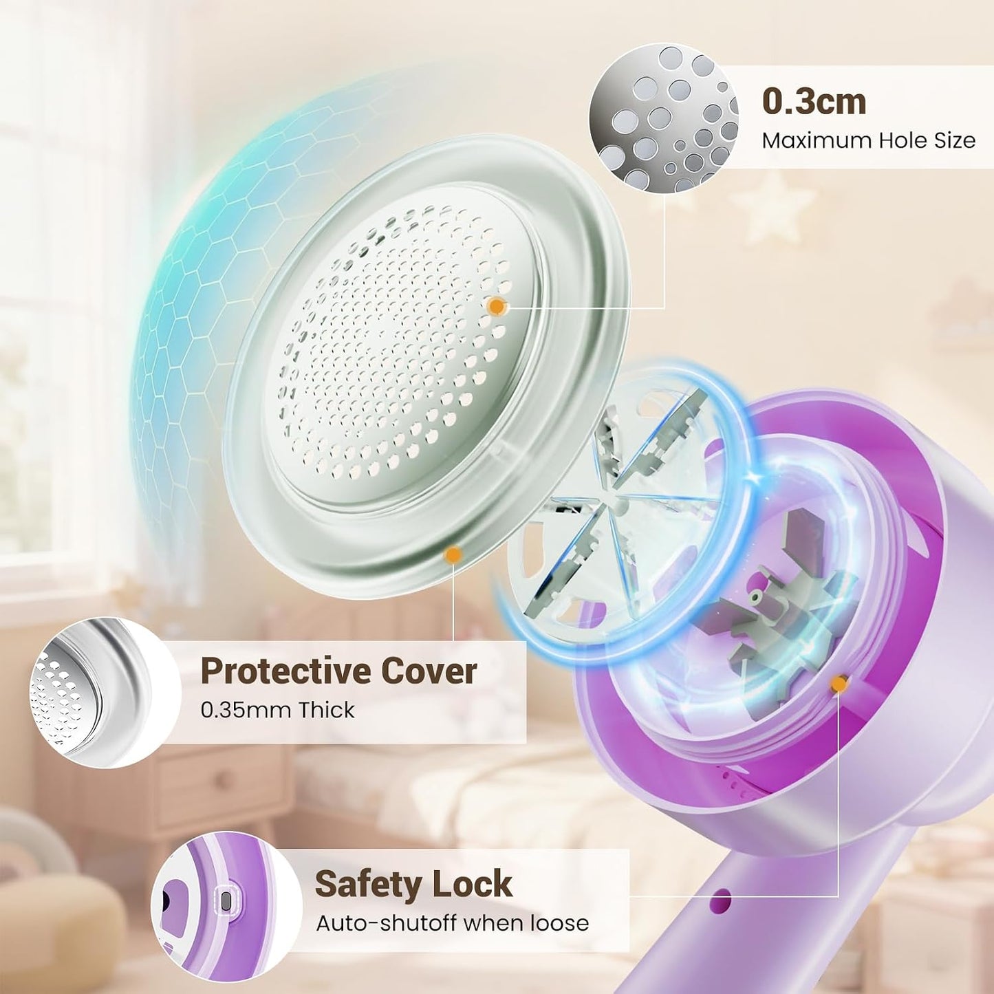 DBC Fabric Shaver & Lint Remover for Clothes, Sweaters & Furniture - 6-Leaf Blade, 3 Speeds, 2H Runtime, Portable Design Perfect for Travel, Includes 2 Extra Blades