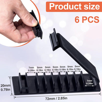 6pcs Cable Organizer Clips, Self-Adhesive Cord Management Holder, Charger Wire Organizing Tools for Home Office Desk Wall- Black