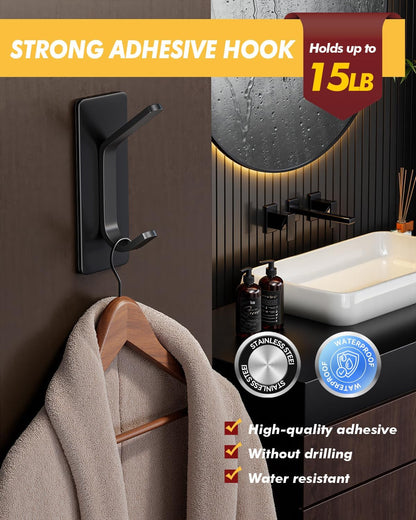 Auxmir Self Adhesive Hooks 15lbs Heavy Duty, 5 Pack Stainless Steel Wall Hooks for Coat Towel Robe, Waterproof Rustproof Oilproof, No Drill Door Hanger for Bathroom Shower Kitchen Office RV, Silver