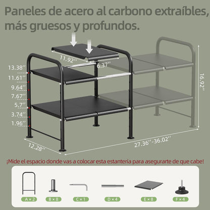 NETEL Under Sink Organizers and Storage, 2 Tier Expandable Under Cabinet Organizer Shelf with 4 Baskets and 4 Panels, Expandable Shelf for Cupboard, Kitchen, Bathroom, Shoe Storage Rack