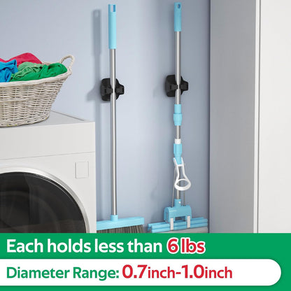 reliahom Broom Holder Wall Mount Mop Grippers organizer wall hanging, 3Pack | No Drilling Self Adhesive Easy install Anti-Slip Mop Broom Hanger Storage Rack for Kitchen,Laundry Room,Garden,Garage