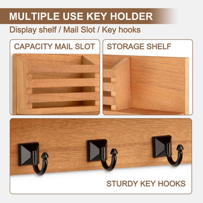 Key Holder Wall Mount, Mail Organizer for Wall with 5 Square Rustic Key Hooks Key Shelf Farmhouse Home Decor for Entryway