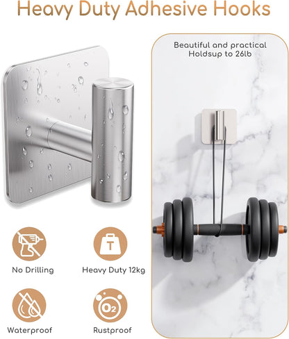 Aikzik 4 Pack Large Heavy Duty Wall Hooks - 26lb Max, Stainless Steel Adhesive Towel Hook, Shower Hooks for Hanging Towel, Coat, Robe, Wall Hook for Use in Bathroom, Kitchen and Door, Matte Black