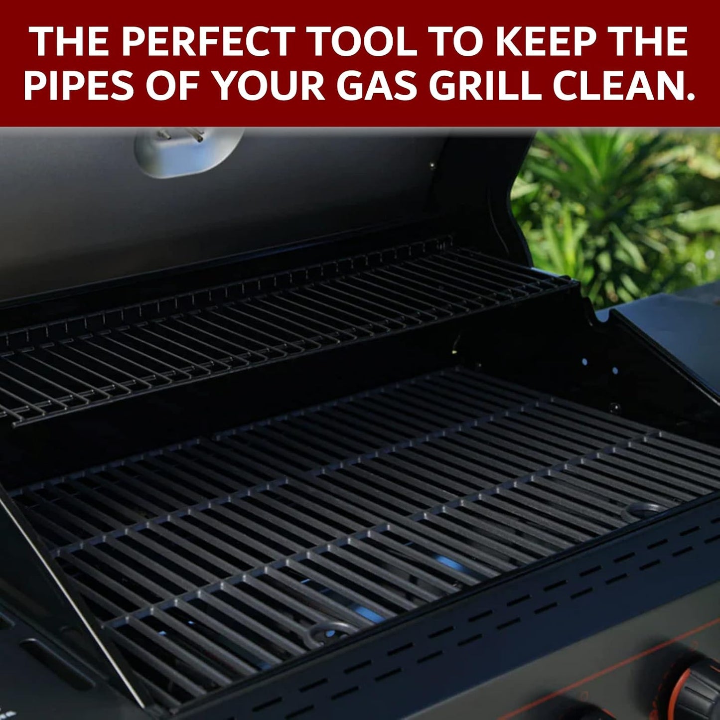 Gas Grill Tube Cleaner with Spring Stem - Premium Venturi Brush for Burner Maintenance - Cleans Grease, Debris - Prevents Blockage, Flare-Ups & Heat - Long, Bendable Design B76C by FryOilSaver Co.