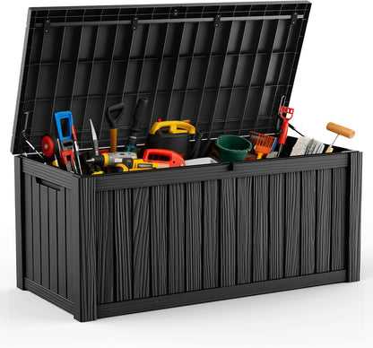DRATO 180 Gallon Outdoor Storage Box, Large Waterproof Deck Box, Lockable Resin Storage Container with Reinforced Support for Patio Cushions, Garden Tools, UV-Resistant Outdoor Chest（Black，180 Gallon）