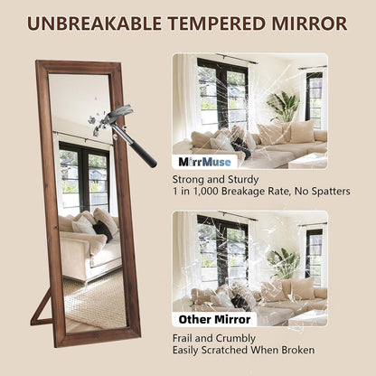 Rustic Standing Full Length Mirror Wood Frame, 56"X21" Farmhouse Floor Mirror for Bedroom Living Room Entryway, Hanging or Leaning Wall-Mounted Full Body Mirror, Tempered Glass, White