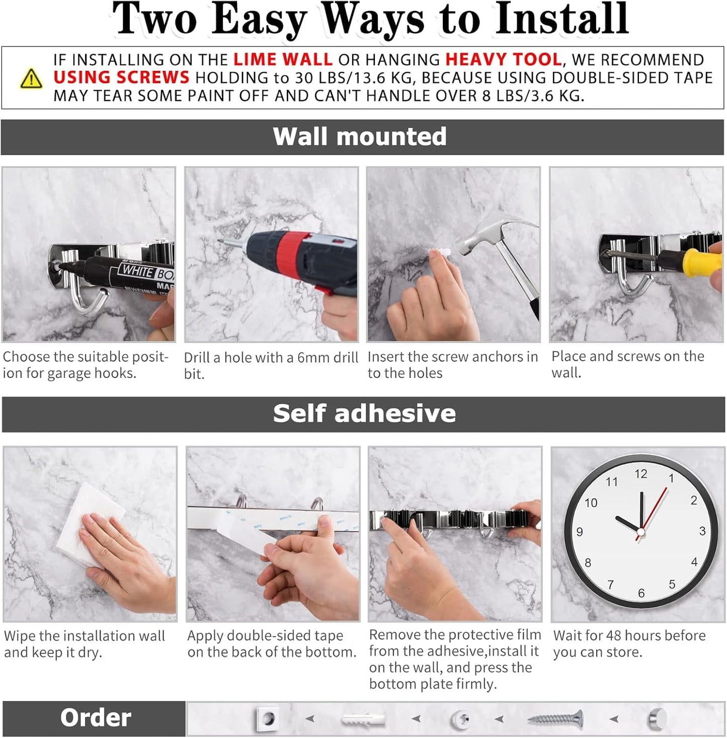 AceMining Broom Holder Wall Mount, 3 Racks 4 Hooks Heavy Duty Mop Organizer | Mop Holder Wall Mount and Broom Hanger for Garage, Laundry Room, Kitchen and Utility Storage