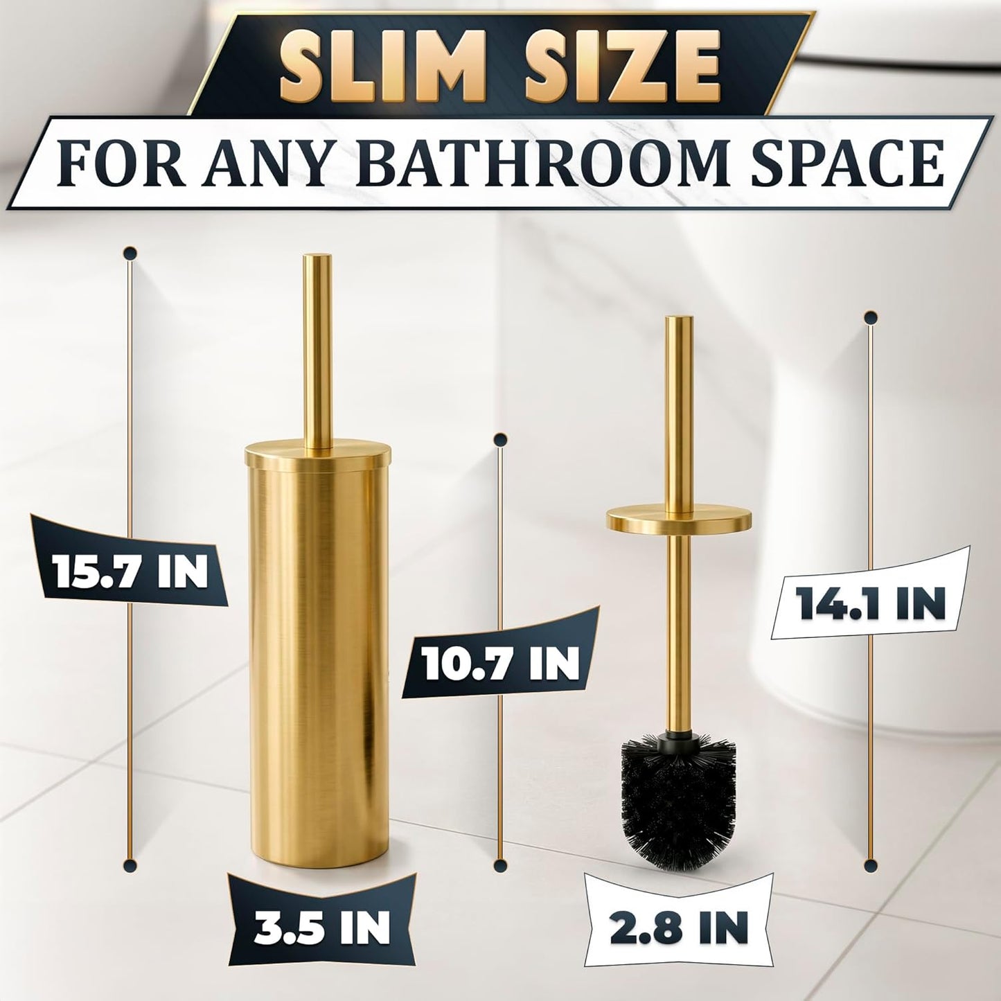 Black Toilet Brush and Holder Set - Slim Matte Design that Fits Anywhere - Stainless Steel Toilet Bowl Brush and Holder with 2 Rounded Corners, Replaceable Head, Removable Inner Bowl & Splash Guard