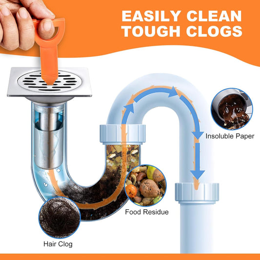 Drain Snake Clog Remover - 4 Pack 20 Inch Flexible Hair Drain Removal Tool for Sink, Shower, Tub & Toilet, Drain Cleaner with Grip Handle - Easy Use Kitchen & Bathroom Drain Opener