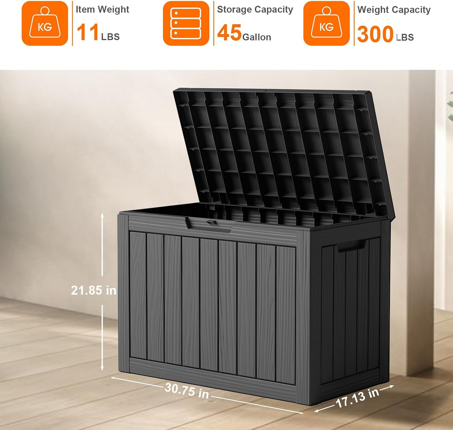 PatioZen 100 Gallon Resin Deck Box, Lockable Patio Outdoor Storage Box for Furniture, Garden Tools and Tools Storage, Waterproof Outside Storage Boxes - Black