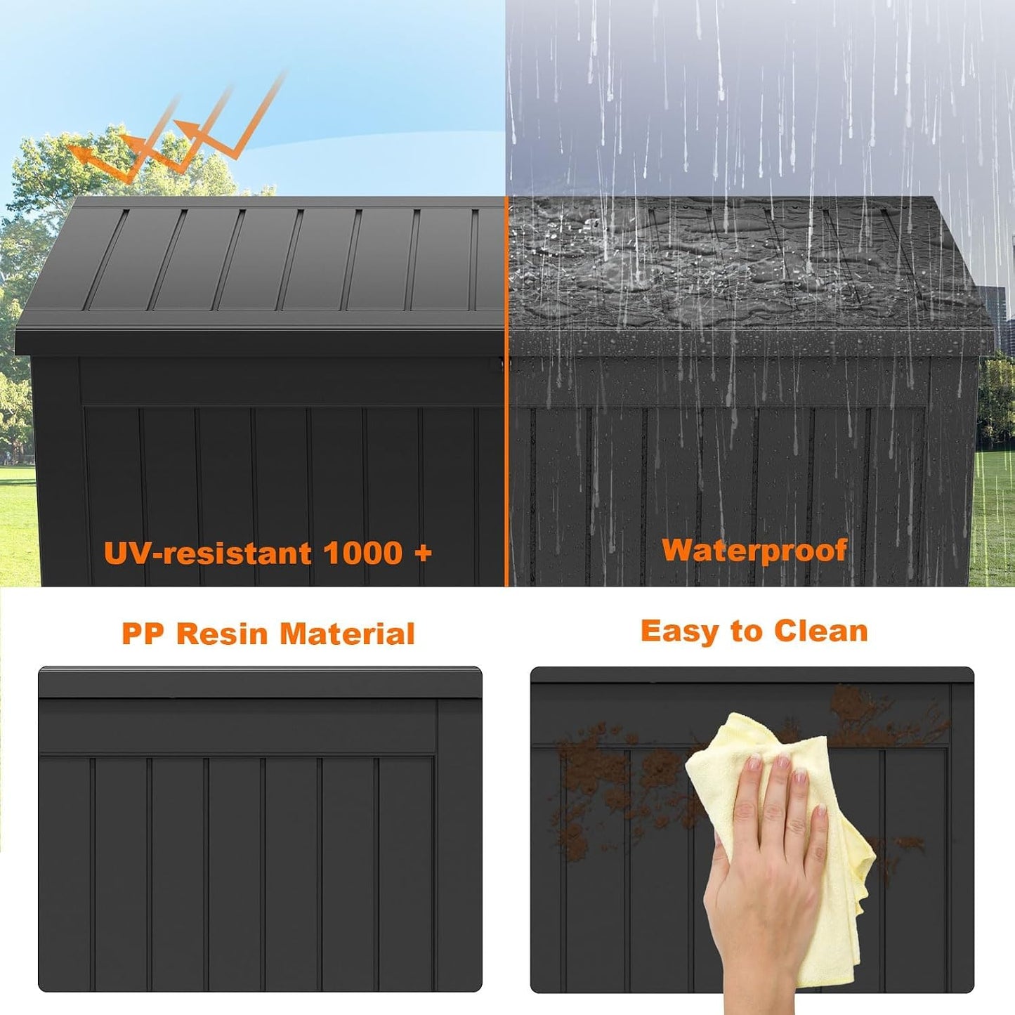 150 Gallon Waterproof Outdoor Storage Box,Resin Deck Box,Lockable Outside Storage Box Container for Patio Furniure,Garden,Tools (150 Gallon,Black)
