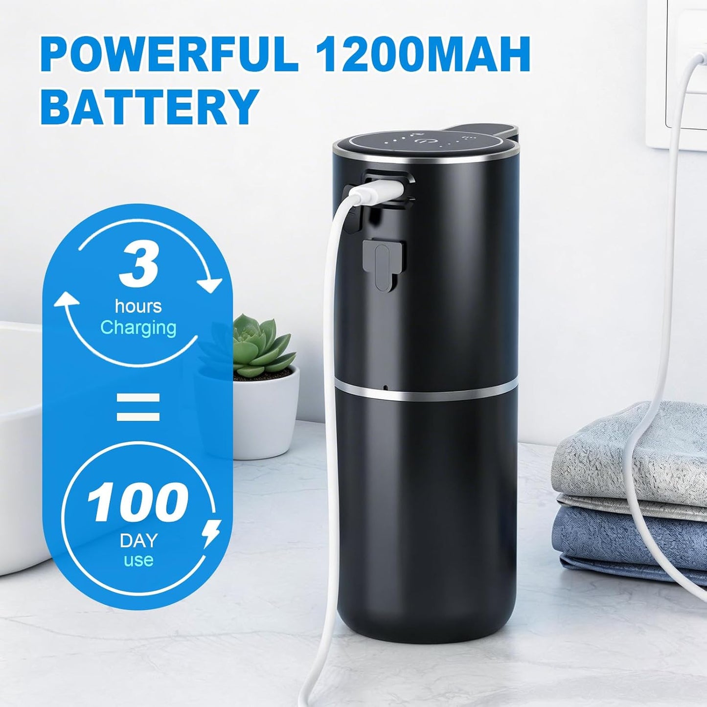 Automatic Foaming Touchless Soap Dispenser, Rechargeable 1500mAh with Sensor for Bathroom Kitchen 13.5oz/380ml Silver