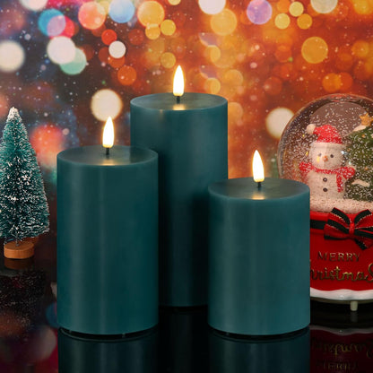 Black Flameless Pillar Candles with Remote, Flickering LED Wax Candles Battery Operated Set of 3