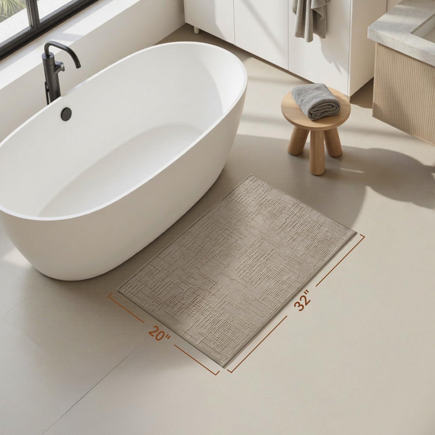 AMOAMI Bath Mat Non Slip Super Absorbent Quick Dry Bath Mats for Bathroom Floor Rubber Backing Washable Bathroom Rugs Modern Woven Jacquard Mat, Beside Tub Bath Rugs, 17" x 24", LightGrey