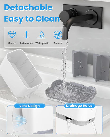 Toothbrush and Toothpaste Holders for Bathrooms Countertop - Detachable 5 Slots Kids Electric Toothbrush Holders Set Wall Mounted with Removable Dividers for Bathroom Decor and Accessories Organizer