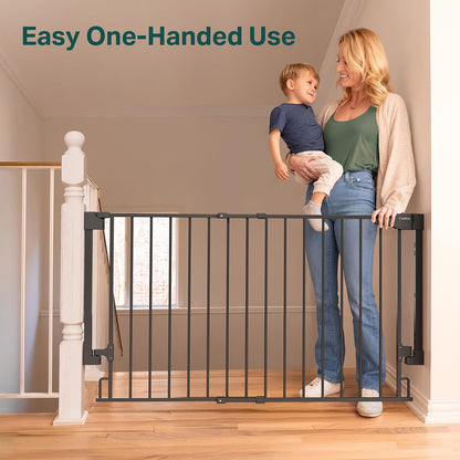 Cumbor 29.2–43" Baby Gate for Stairs, Hardware Mounted (Drill Required), Expandable No Bottom Bar Dog Gate, Auto Close Extra Wide Walk Thru, Pet & Toddler Proof Gate, Top & Bottom of Stairways (White)