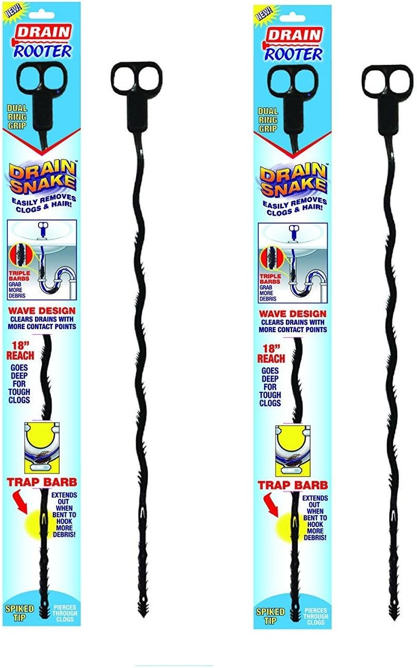 (2) Twin Pack Roto Rooter Plumbing Drain Snake Hair Clog Remover Flexible Plastic Hand Plumbers Tool Sink Shower Auger Pipe Cleaner Plunger Opener