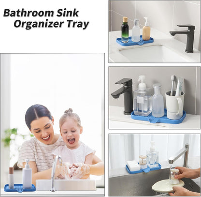 MicoYang Silicone Bathroom Soap Dishes with Drain Spout-Bathroom and Kitchen Sink Organizer,Sponge Holder,Dish Soap Tray,Perfect for Dispenser,Scrubber,Bottle,Cup on Sink or Counter-Coffee 4.9"×3.2"