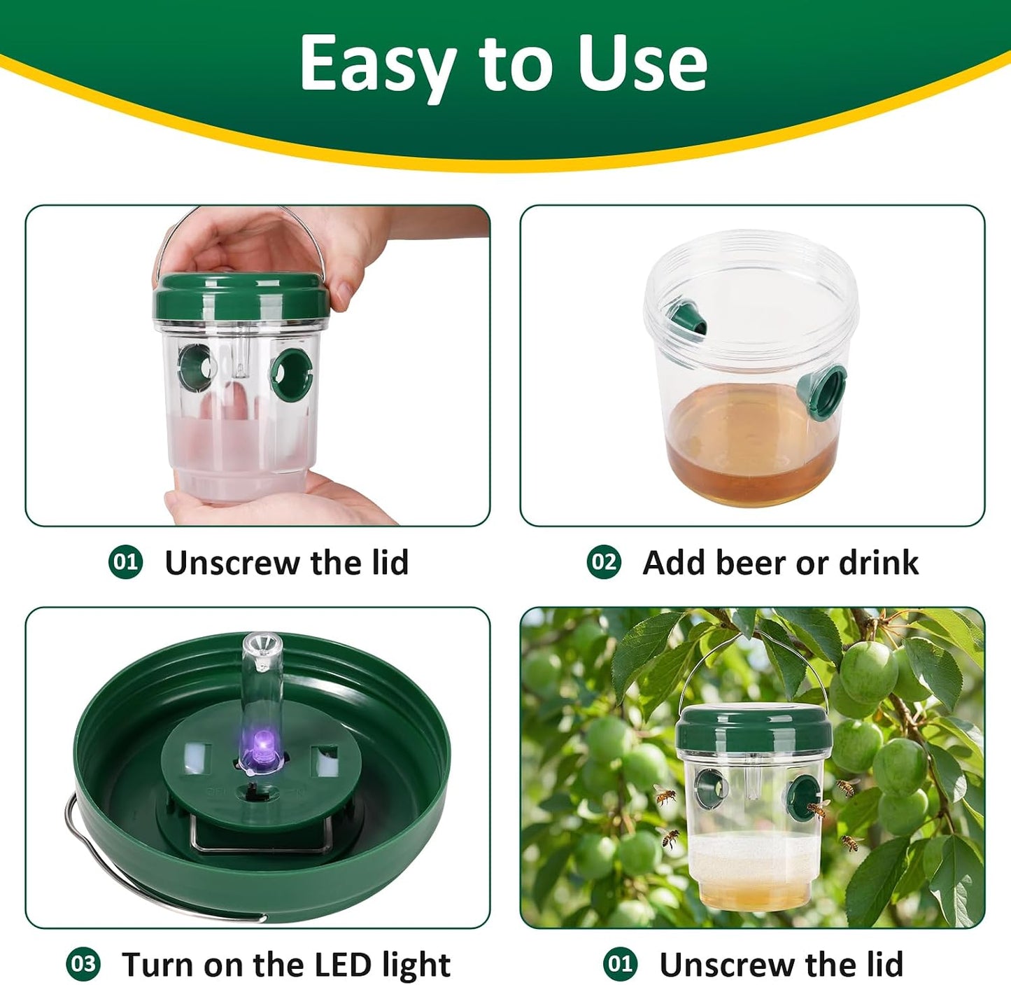 3 Pack Outdoor Hanging Wasp Catcher Reusable Insect Catching Container for Garden Yard Deck