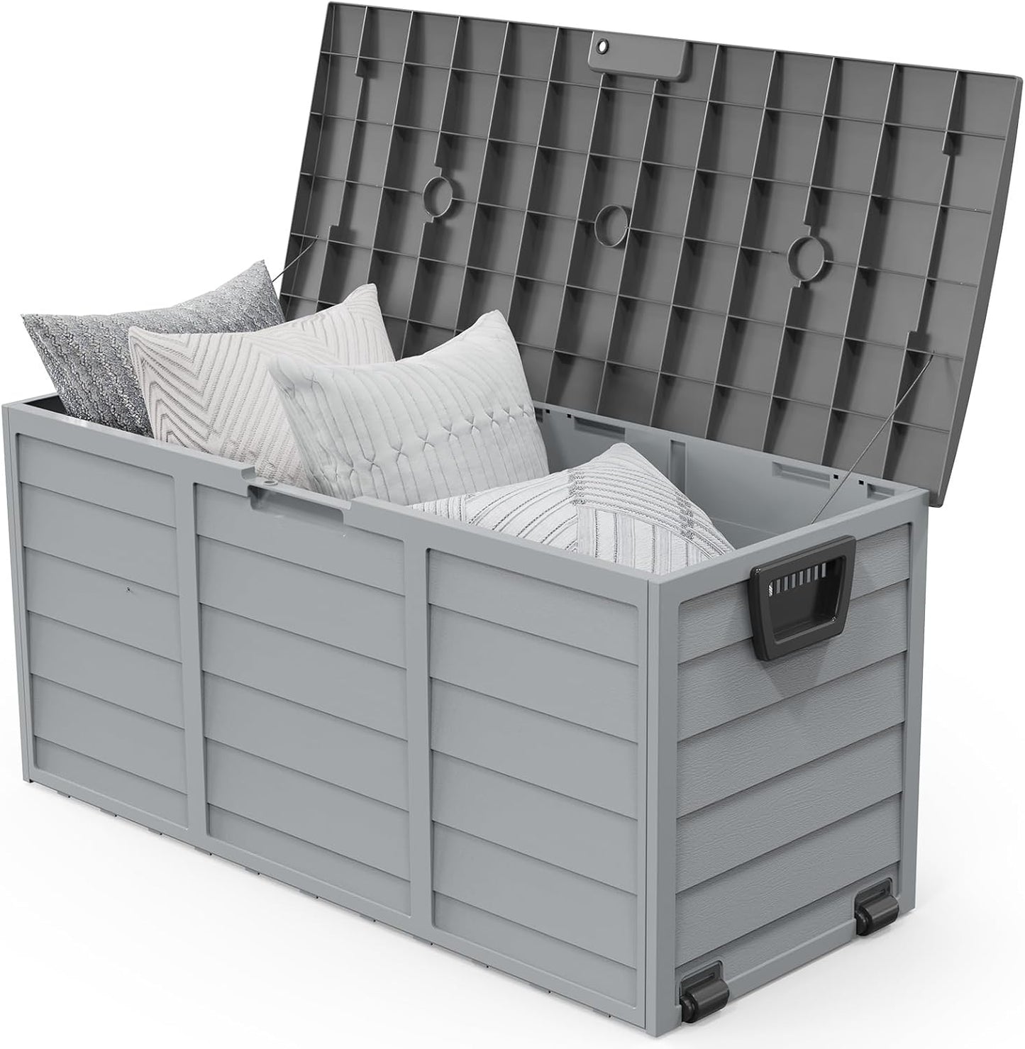 VINGLI 75 Gallon Outdoor Storage Box, Lockable Plastic Storage Containers with Lid, Patio Deck Box Furniture for Garden, Pool, Balcony, Yard (Coffee)