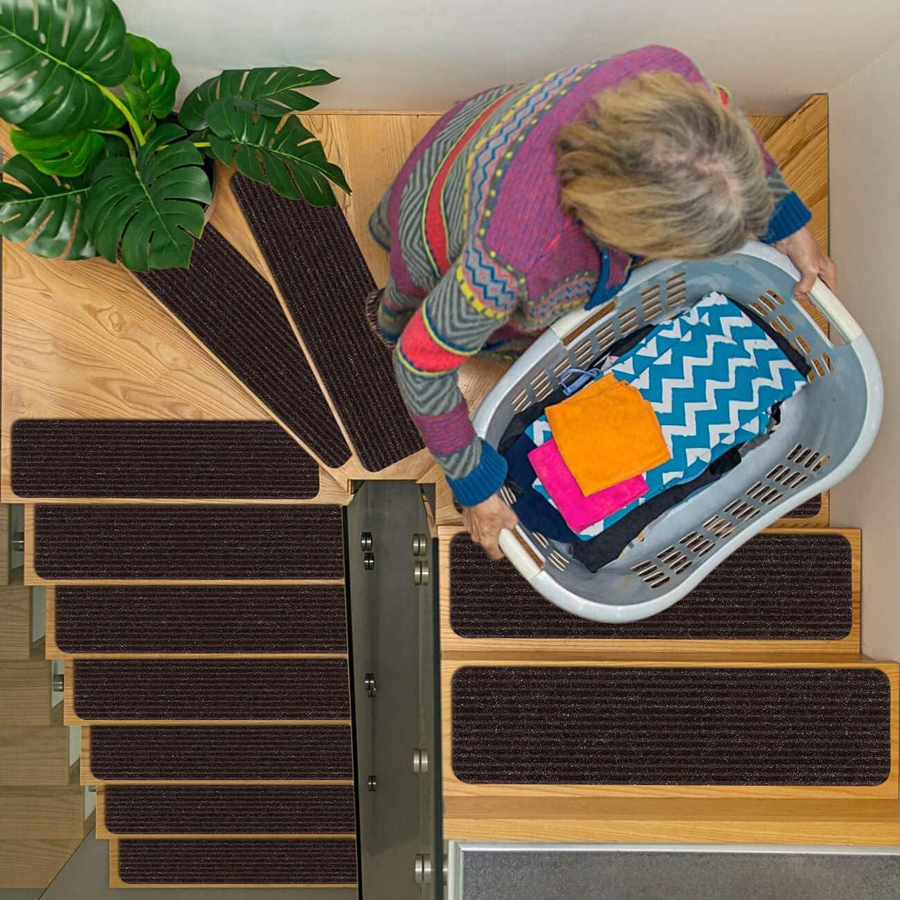 RIOLAND Stair Treads Carpet Non-Slip Indoor Stair Runners for Wooden Steps, Stair Rugs for Kids and Dogs, Set of 15, 8" X 30", Gray